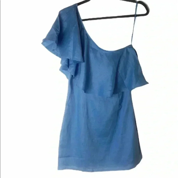 Revolve Capulet 100% linen one shoulder chambray mini dress medium new with tags - Picture 2 of 9